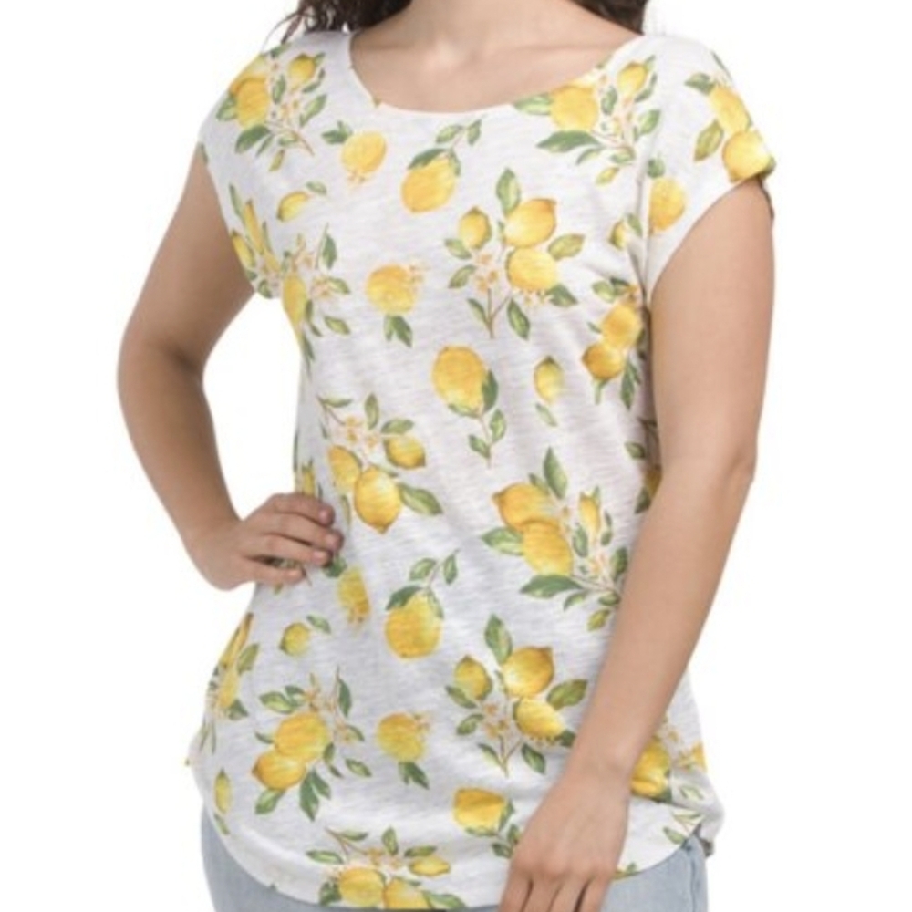 Cynthia Rowley Lemon Print Linen Top Size XL